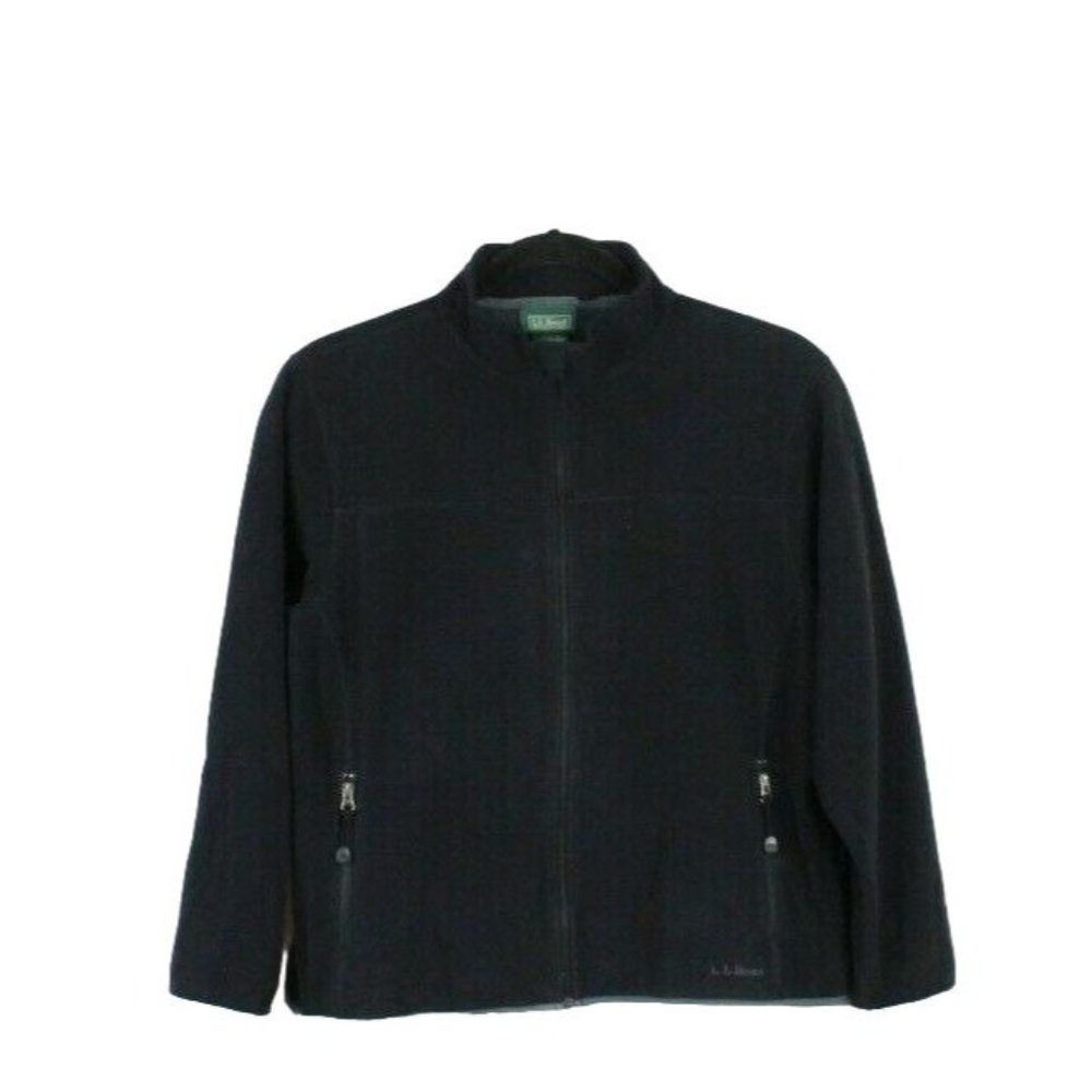LL Bean Black Polartec Full Zip Fleece Cozy Breathable Sweater Size L - Picture 1 of 12